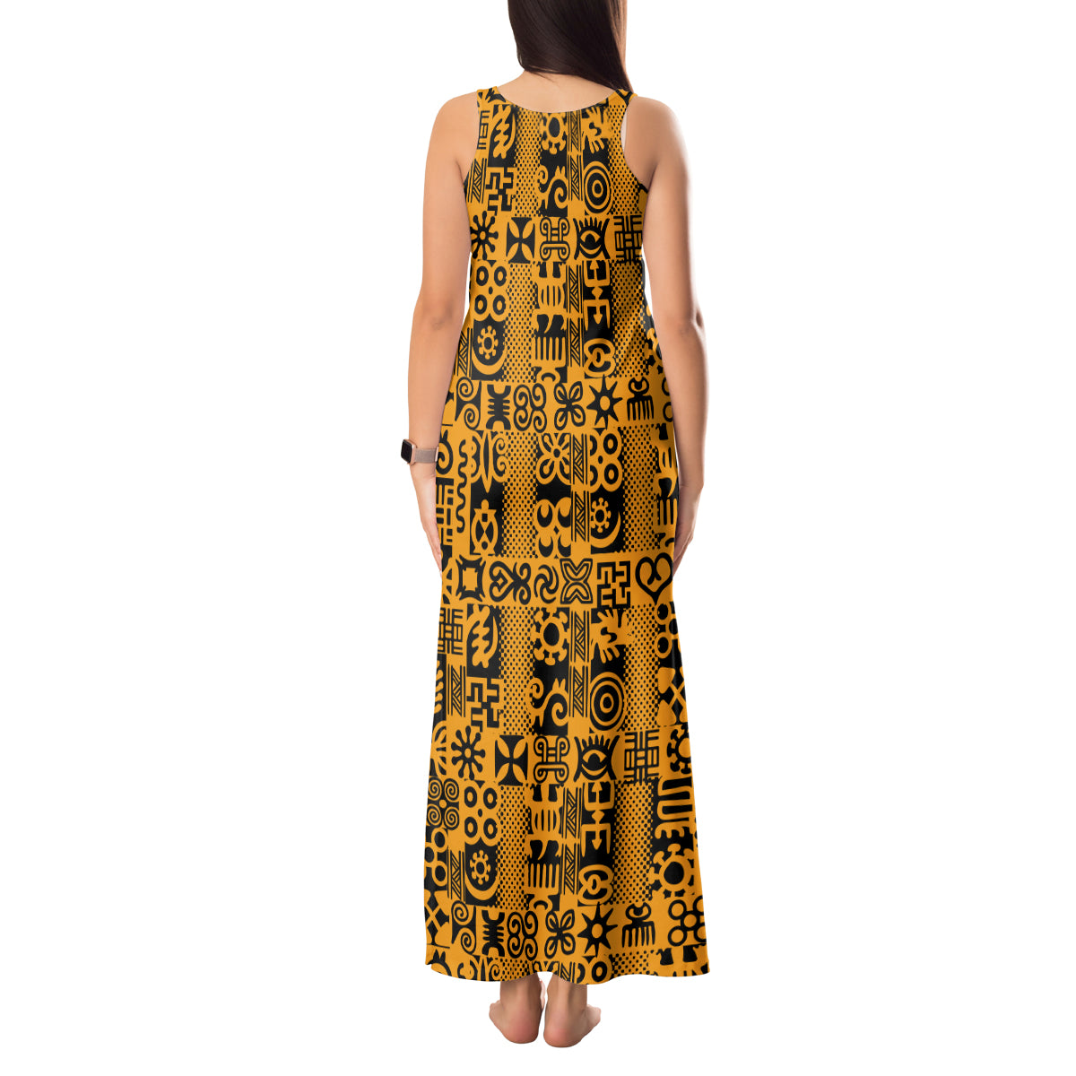 Culture Adinkra Tank Maxi Dress West African Yellow Art - Wonder Print Shop