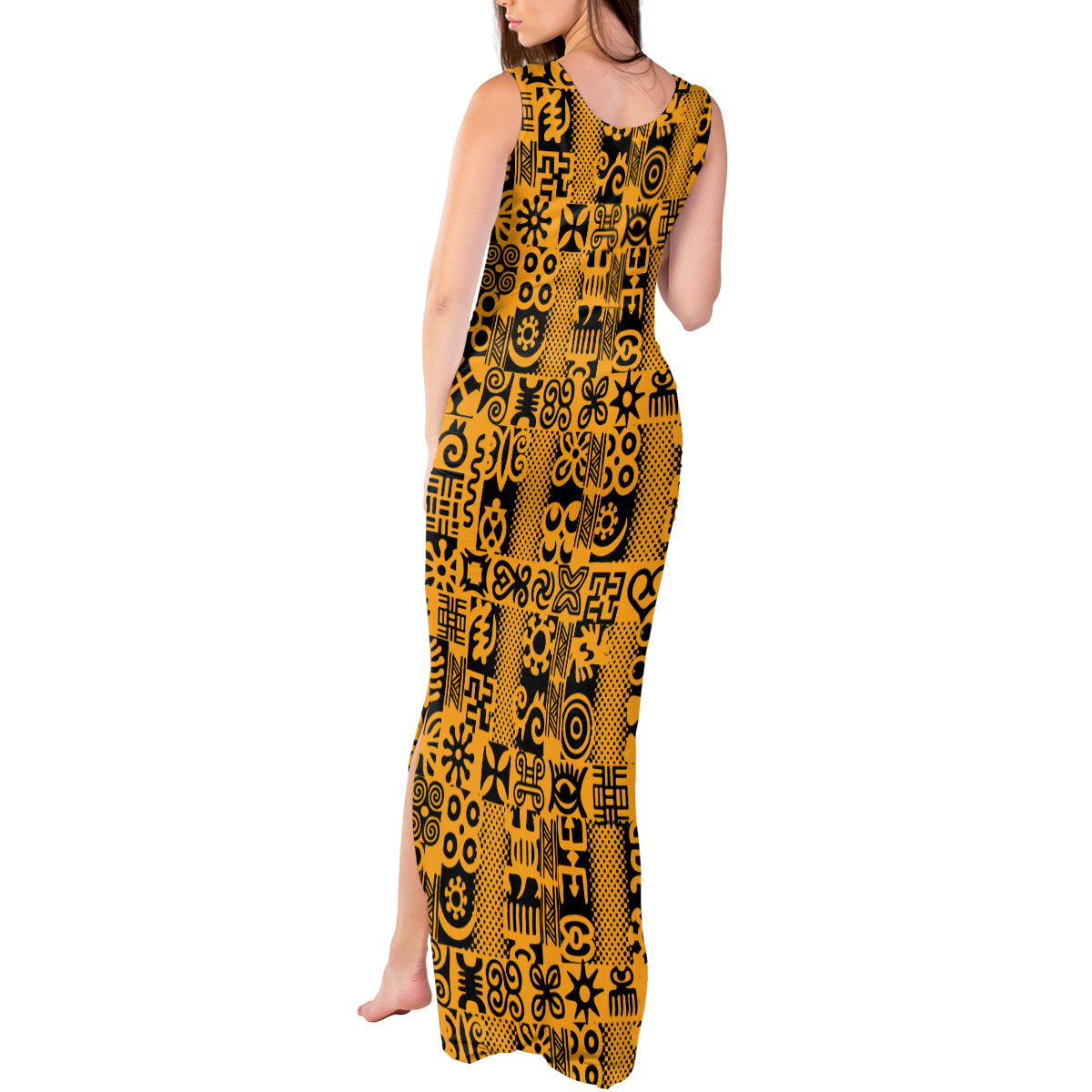 Culture Adinkra Tank Maxi Dress West African Yellow Art - Wonder Print Shop