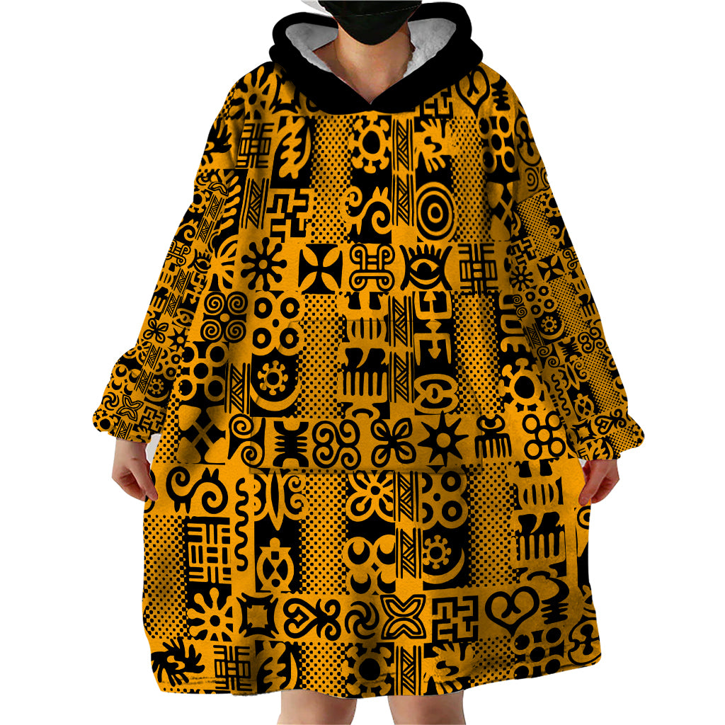 Culture Adinkra Wearable Blanket Hoodie West African Yellow Art - Wonder Print Shop