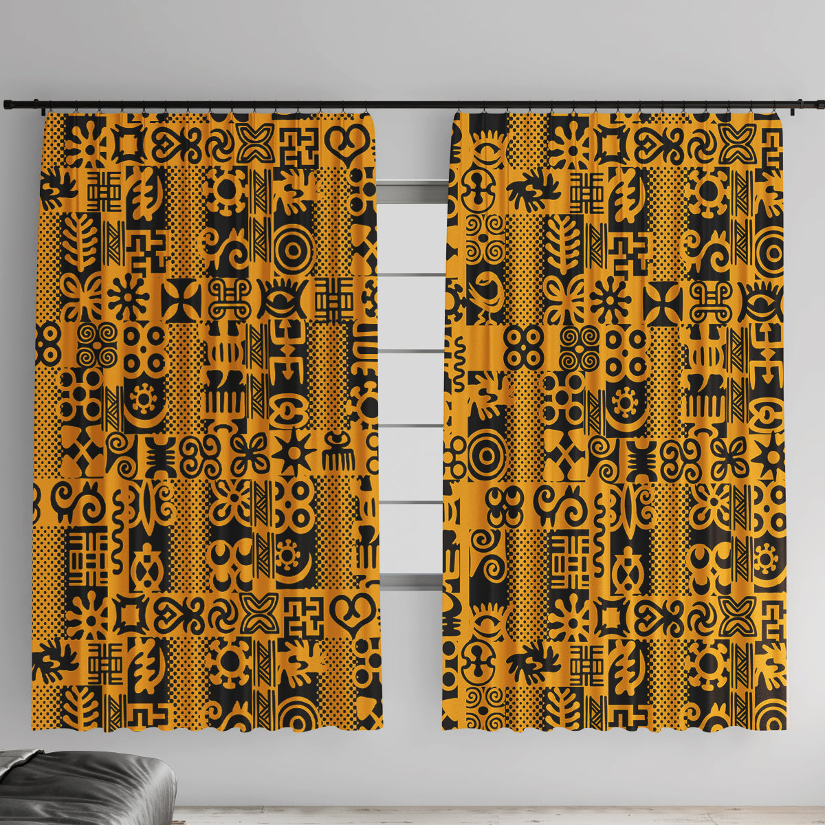 Culture Adinkra Window Curtain West African Yellow Art - Wonder Print Shop