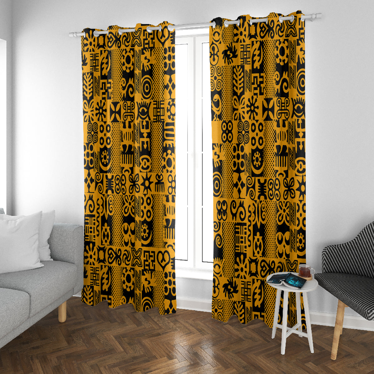 Culture Adinkra Window Curtain West African Yellow Art - Wonder Print Shop