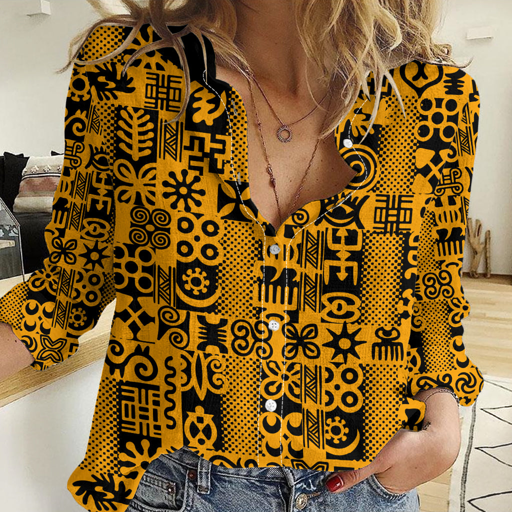 Culture Adinkra Women Casual Shirt West African Yellow Art - Wonder Print Shop
