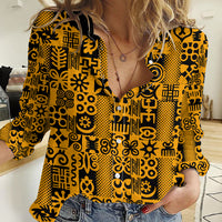 Culture Adinkra Women Casual Shirt West African Yellow Art - Wonder Print Shop