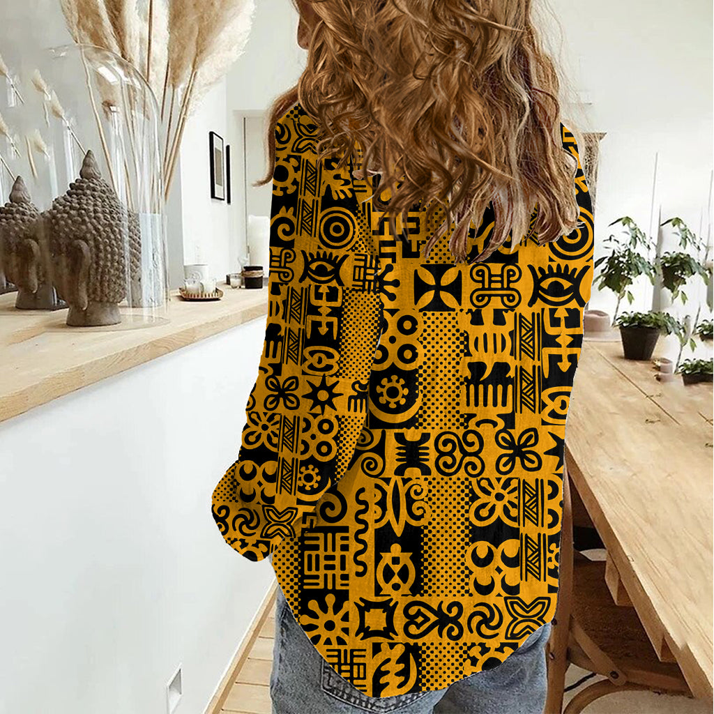 Culture Adinkra Women Casual Shirt West African Yellow Art - Wonder Print Shop