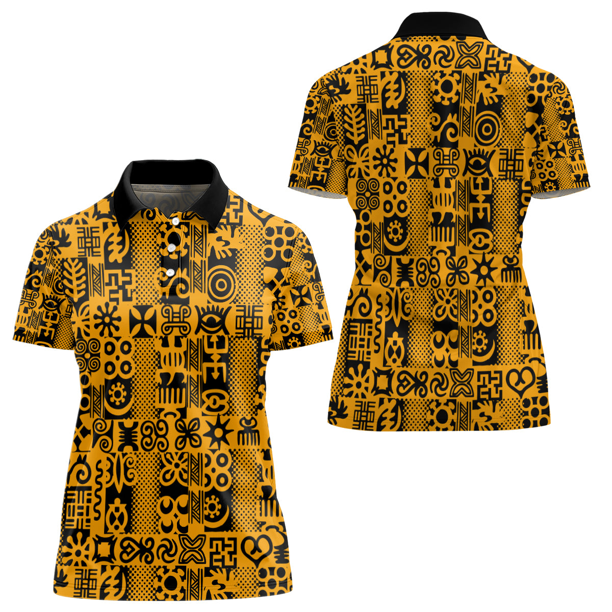 Culture Adinkra Women Polo Shirt West African Yellow Art - Wonder Print Shop