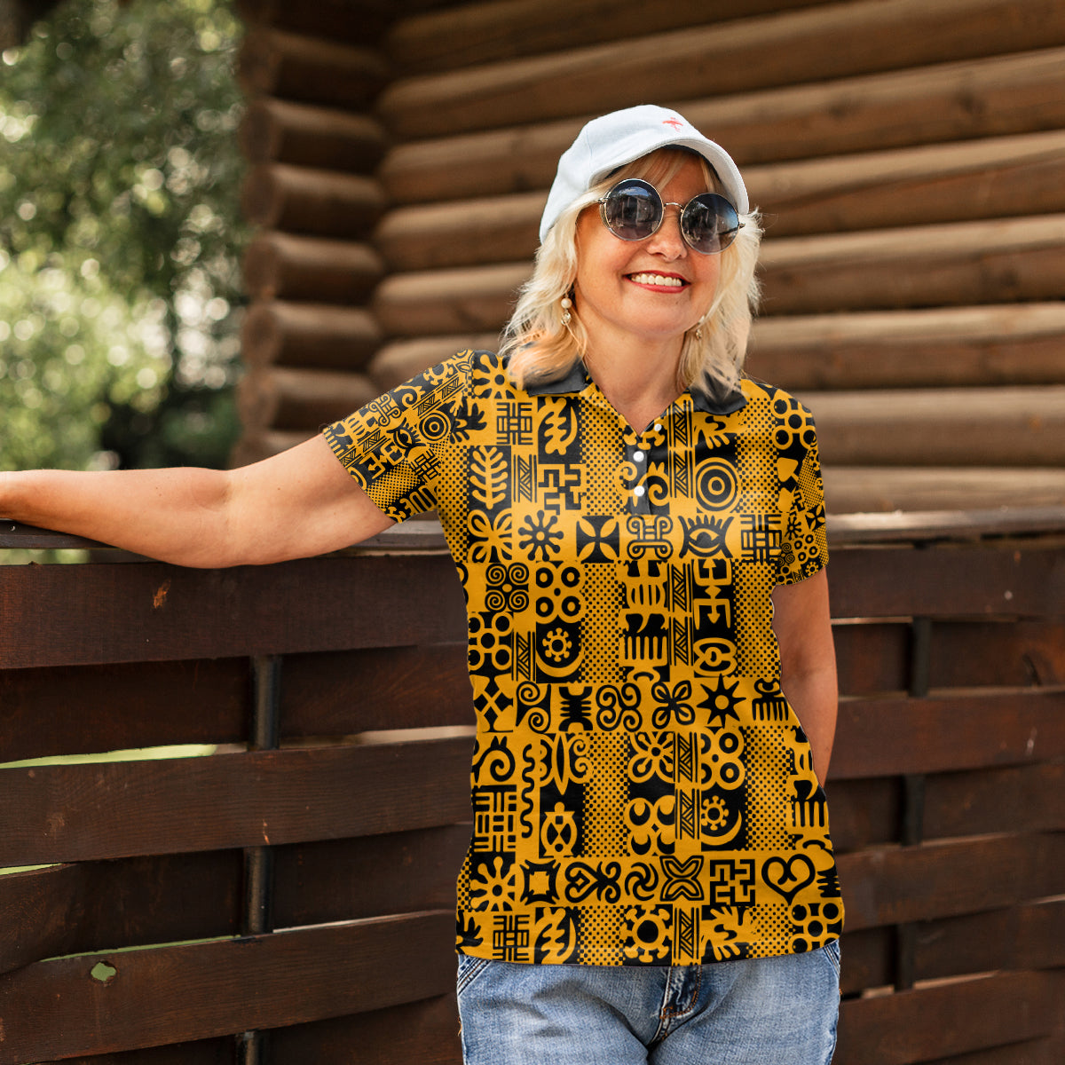 Culture Adinkra Women Polo Shirt West African Yellow Art - Wonder Print Shop