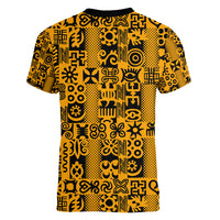 Culture Adinkra Women V Neck T Shirt West African Yellow Art - Wonder Print Shop