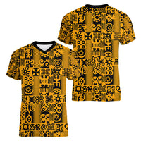 Culture Adinkra Women V Neck T Shirt West African Yellow Art - Wonder Print Shop