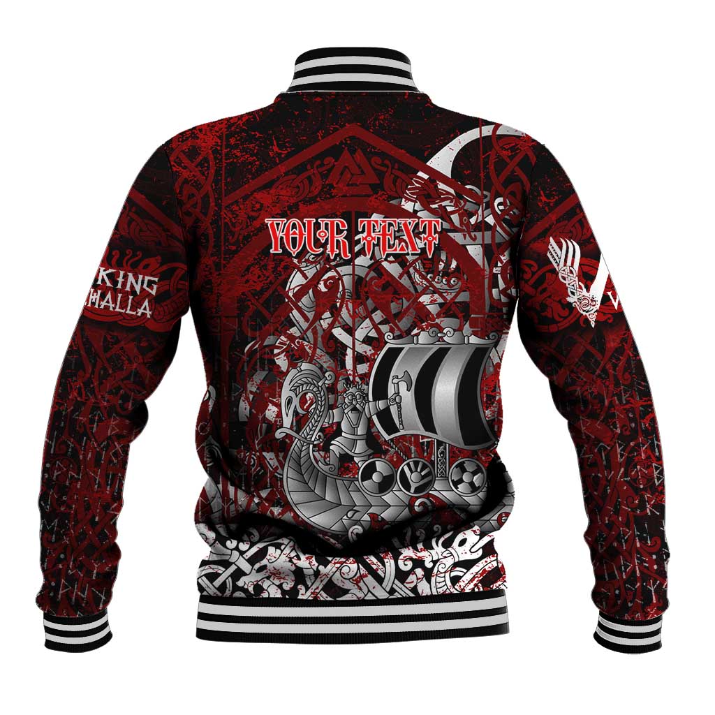 Blood Flows to Valhalla Baseball Jacket Viking Longship Nordic Knotwork - Dark Mythology