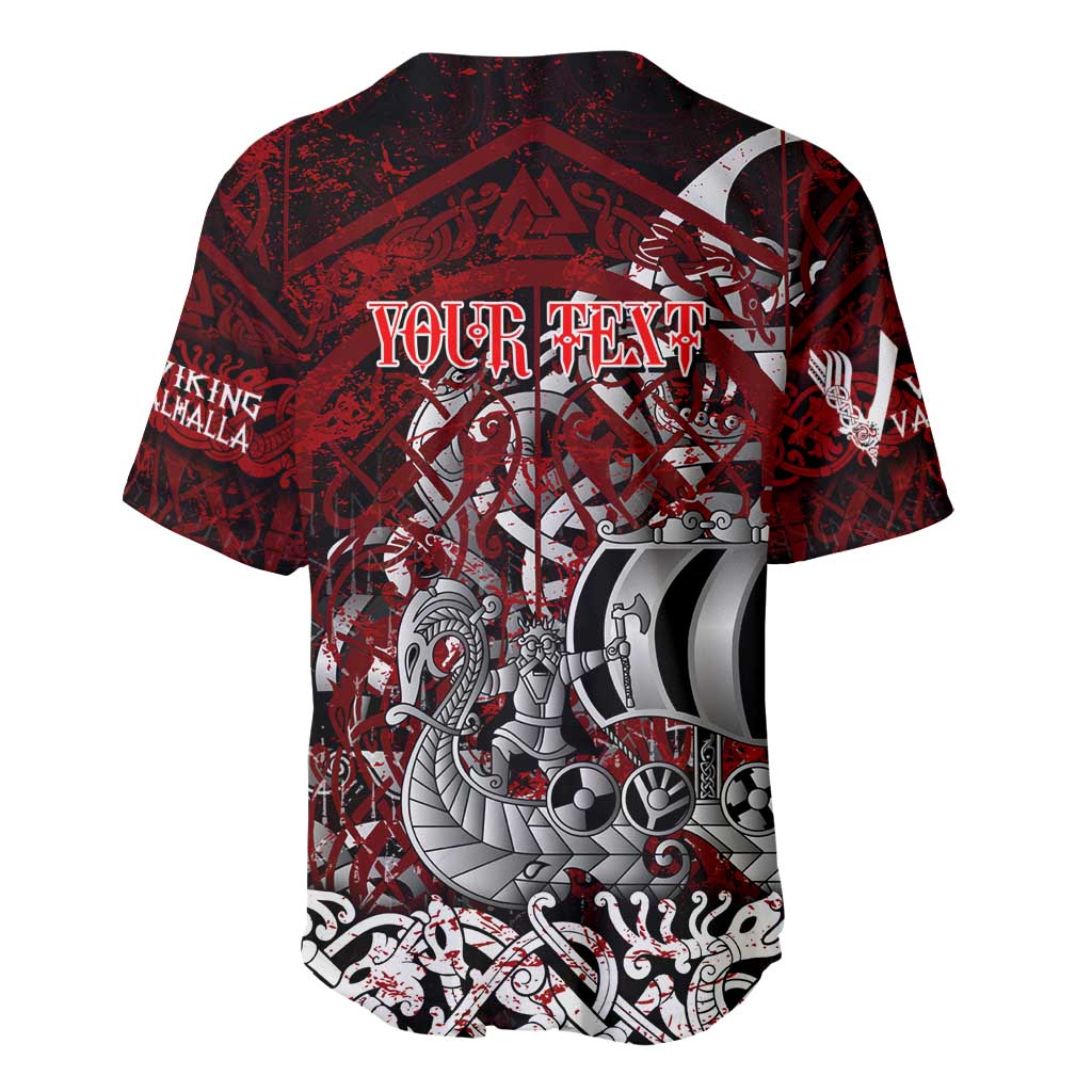 Blood Flows to Valhalla Baseball Jersey Viking Longship Nordic Knotwork - Dark Mythology