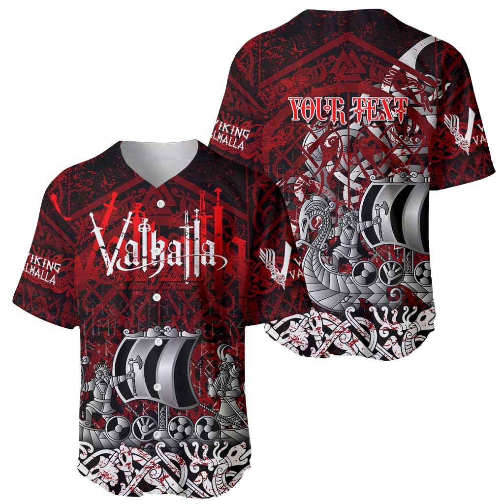 Blood Flows to Valhalla Baseball Jersey Viking Longship Nordic Knotwork - Dark Mythology