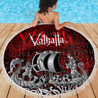 Blood Flows to Valhalla Beach Blanket Viking Longship Nordic Knotwork - Dark Mythology