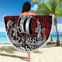 Blood Flows to Valhalla Beach Blanket Viking Longship Nordic Knotwork - Dark Mythology