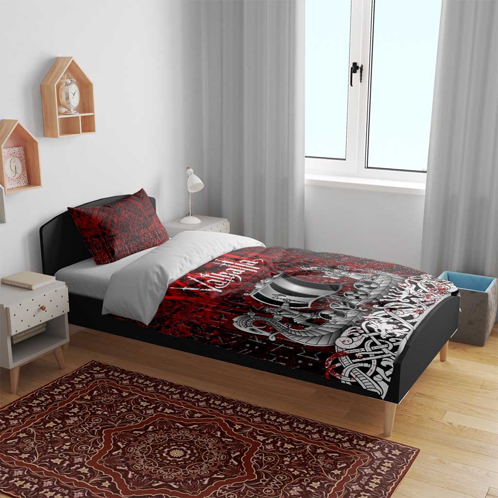 Blood Flows to Valhalla Bedding Set Viking Longship Nordic Knotwork - Dark Mythology