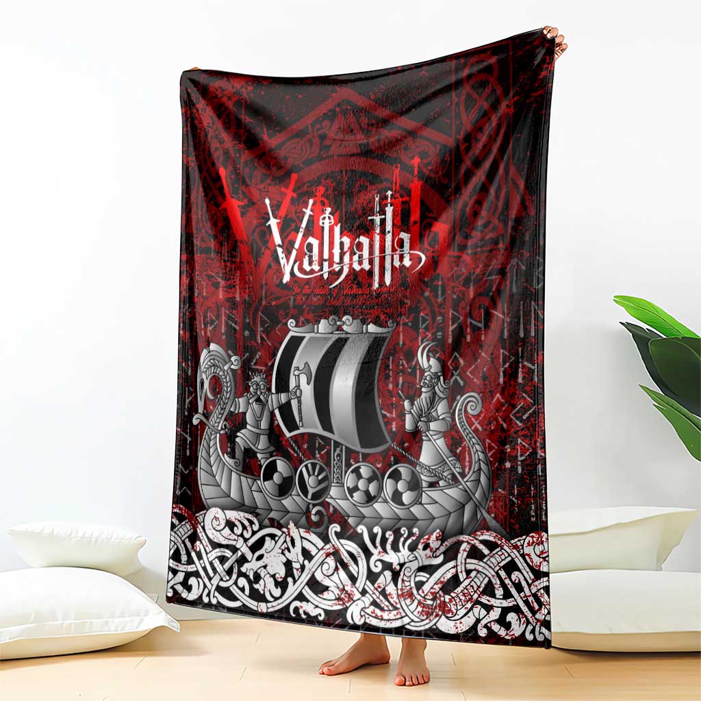 Blood Flows to Valhalla Blanket Viking Longship Nordic Knotwork - Dark Mythology