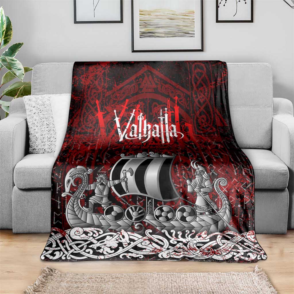 Blood Flows to Valhalla Blanket Viking Longship Nordic Knotwork - Dark Mythology