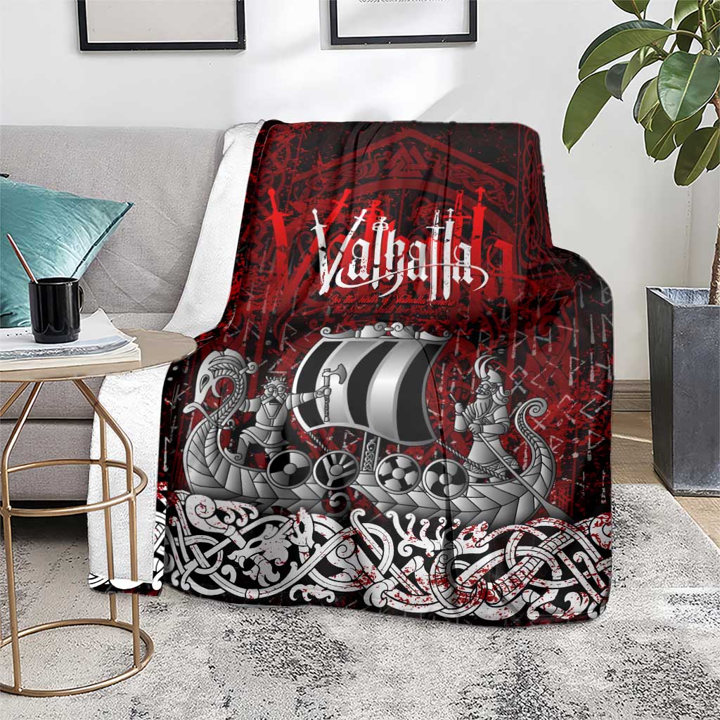 Blood Flows to Valhalla Blanket Viking Longship Nordic Knotwork - Dark Mythology