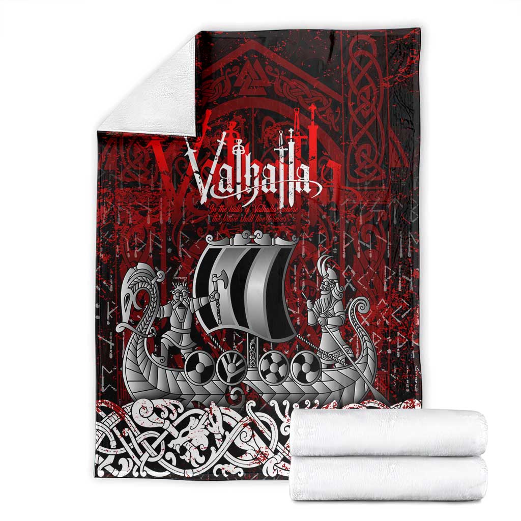 Blood Flows to Valhalla Blanket Viking Longship Nordic Knotwork - Dark Mythology