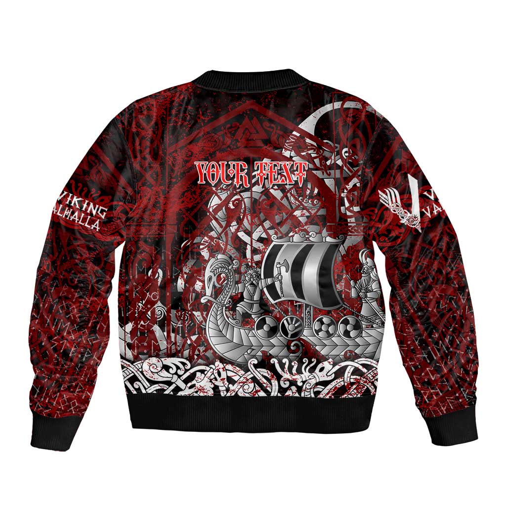 Blood Flows to Valhalla Bomber Jacket Viking Longship Nordic Knotwork - Dark Mythology