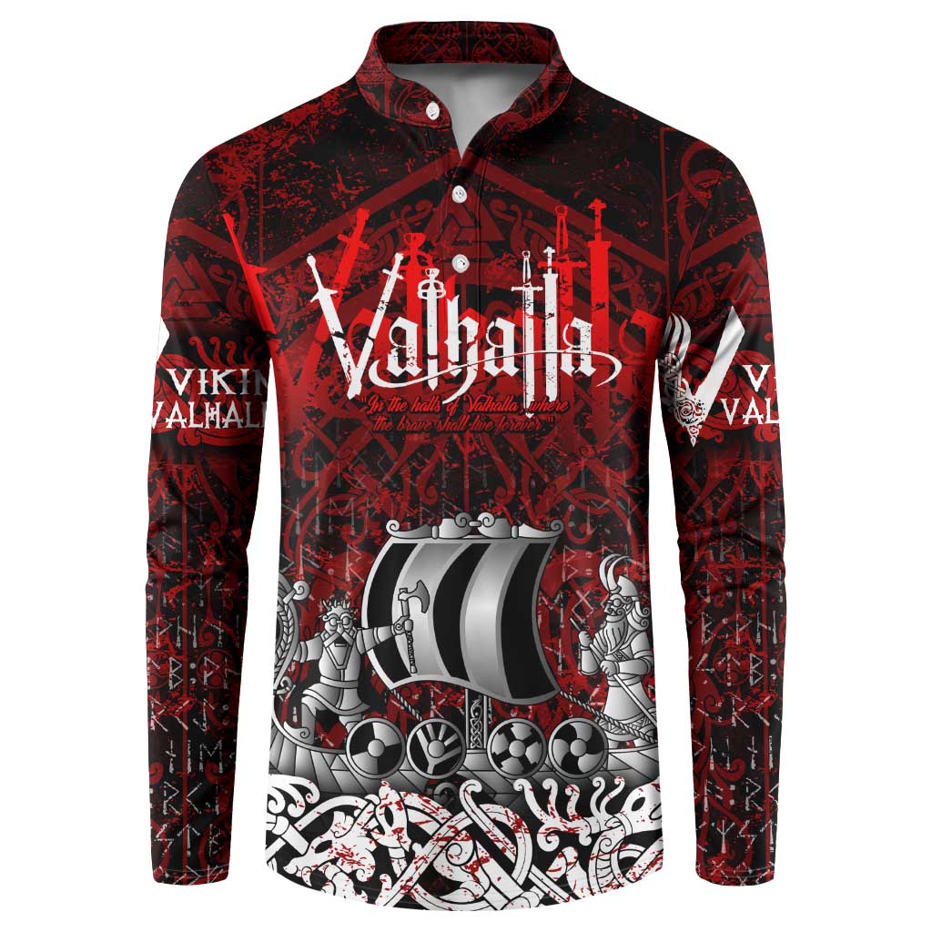 Blood Flows to Valhalla Button Sweatshirt Viking Longship Nordic Knotwork - Dark Mythology