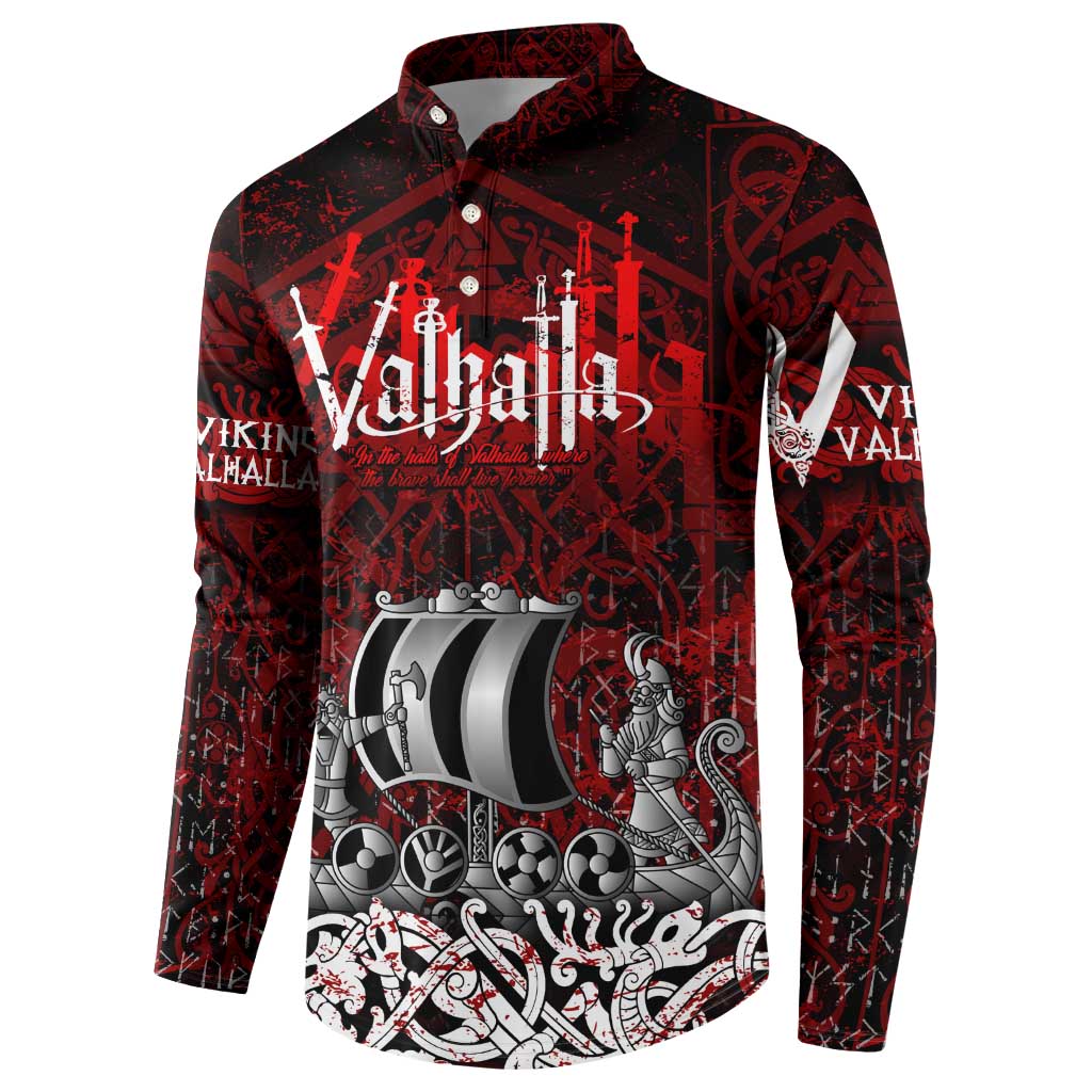 Blood Flows to Valhalla Button Sweatshirt Viking Longship Nordic Knotwork - Dark Mythology