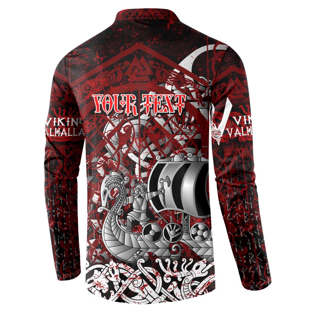 Blood Flows to Valhalla Button Sweatshirt Viking Longship Nordic Knotwork - Dark Mythology