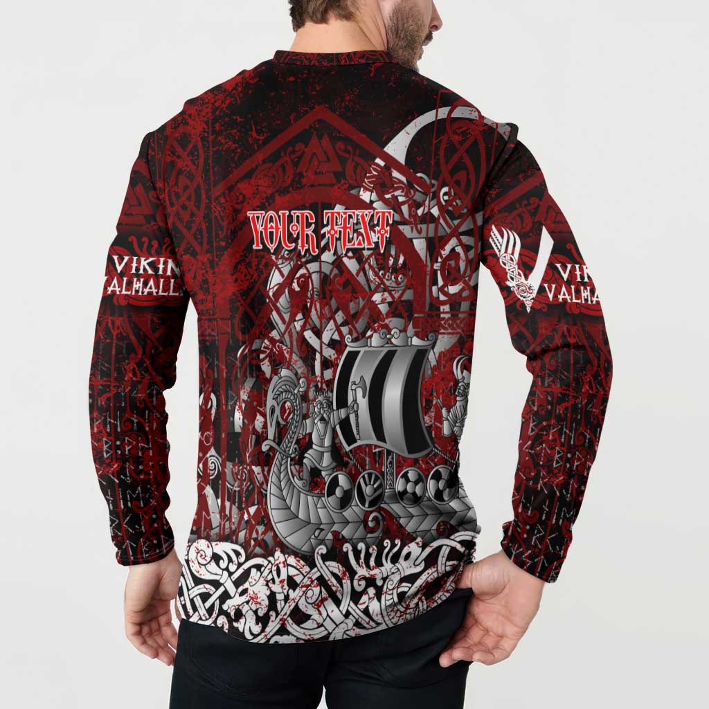 Blood Flows to Valhalla Button Sweatshirt Viking Longship Nordic Knotwork - Dark Mythology