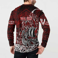 Blood Flows to Valhalla Button Sweatshirt Viking Longship Nordic Knotwork - Dark Mythology