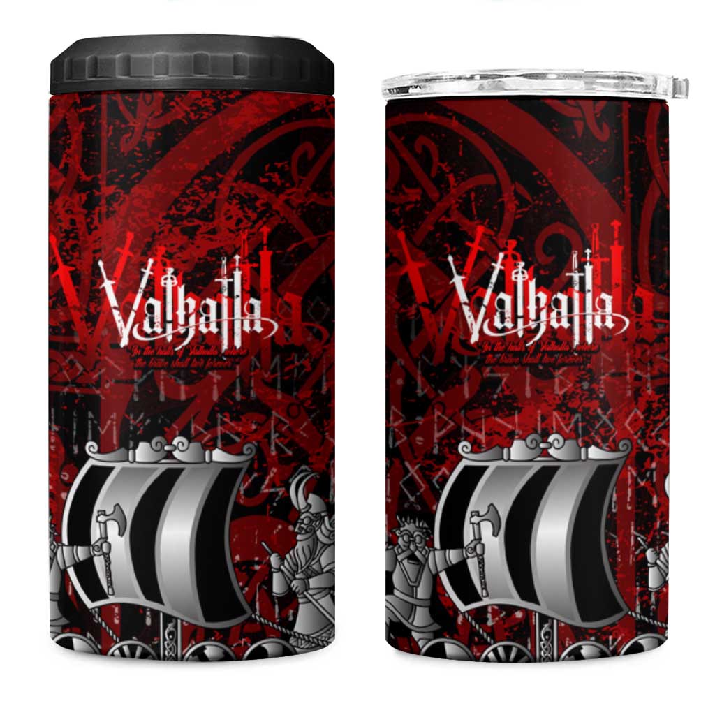 Blood Flows to Valhalla 4 in 1 Can Cooler Tumbler Viking Longship Nordic Knotwork - Dark Mythology