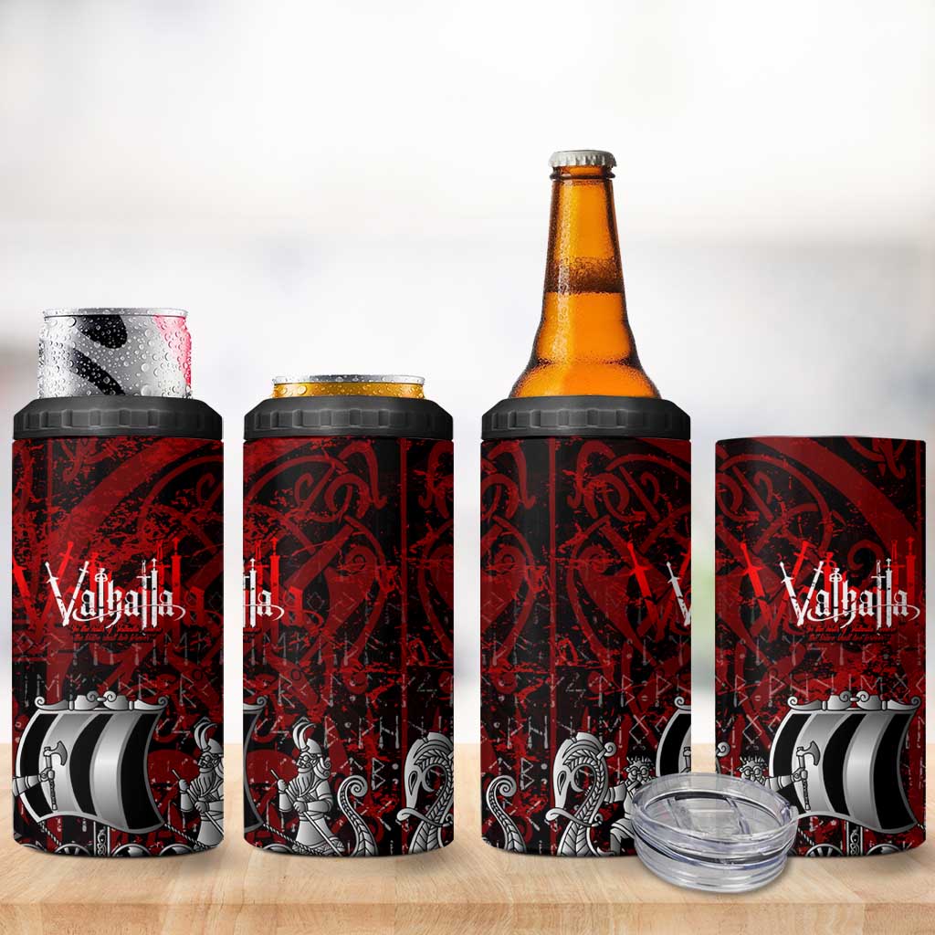Blood Flows to Valhalla 4 in 1 Can Cooler Tumbler Viking Longship Nordic Knotwork - Dark Mythology