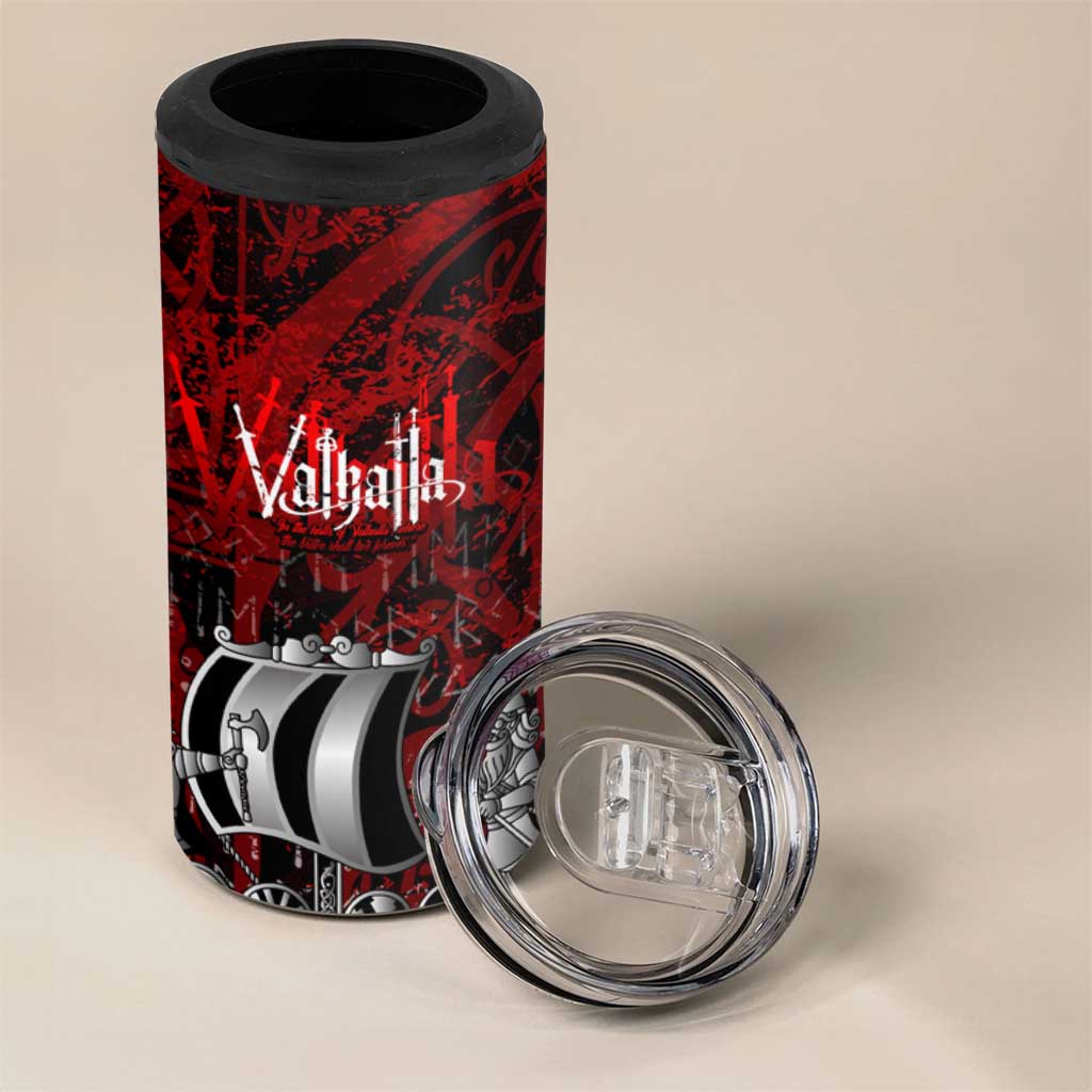 Blood Flows to Valhalla 4 in 1 Can Cooler Tumbler Viking Longship Nordic Knotwork - Dark Mythology