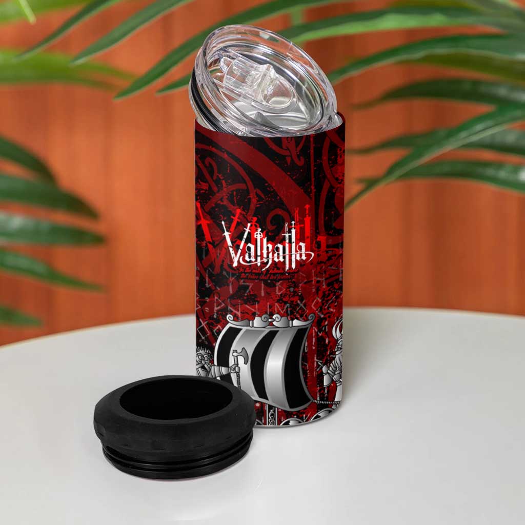 Blood Flows to Valhalla 4 in 1 Can Cooler Tumbler Viking Longship Nordic Knotwork - Dark Mythology