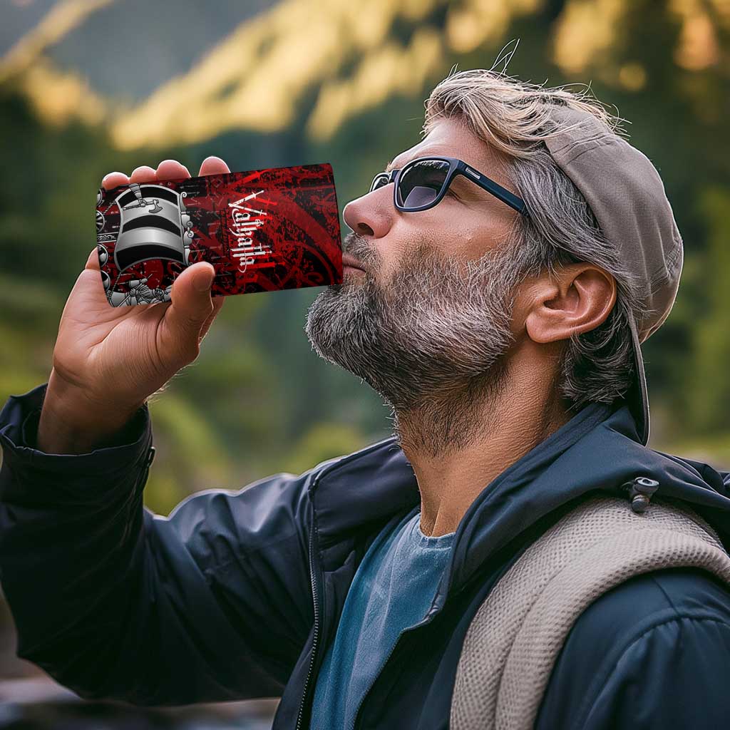 Blood Flows to Valhalla 4 in 1 Can Cooler Tumbler Viking Longship Nordic Knotwork - Dark Mythology