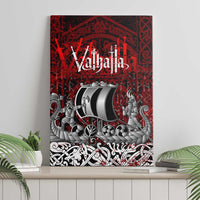 Blood Flows to Valhalla Canvas Wall Art Viking Longship Nordic Knotwork - Dark Mythology
