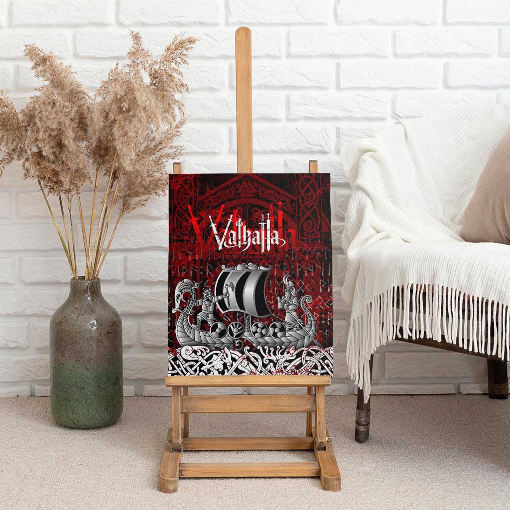 Blood Flows to Valhalla Canvas Wall Art Viking Longship Nordic Knotwork - Dark Mythology