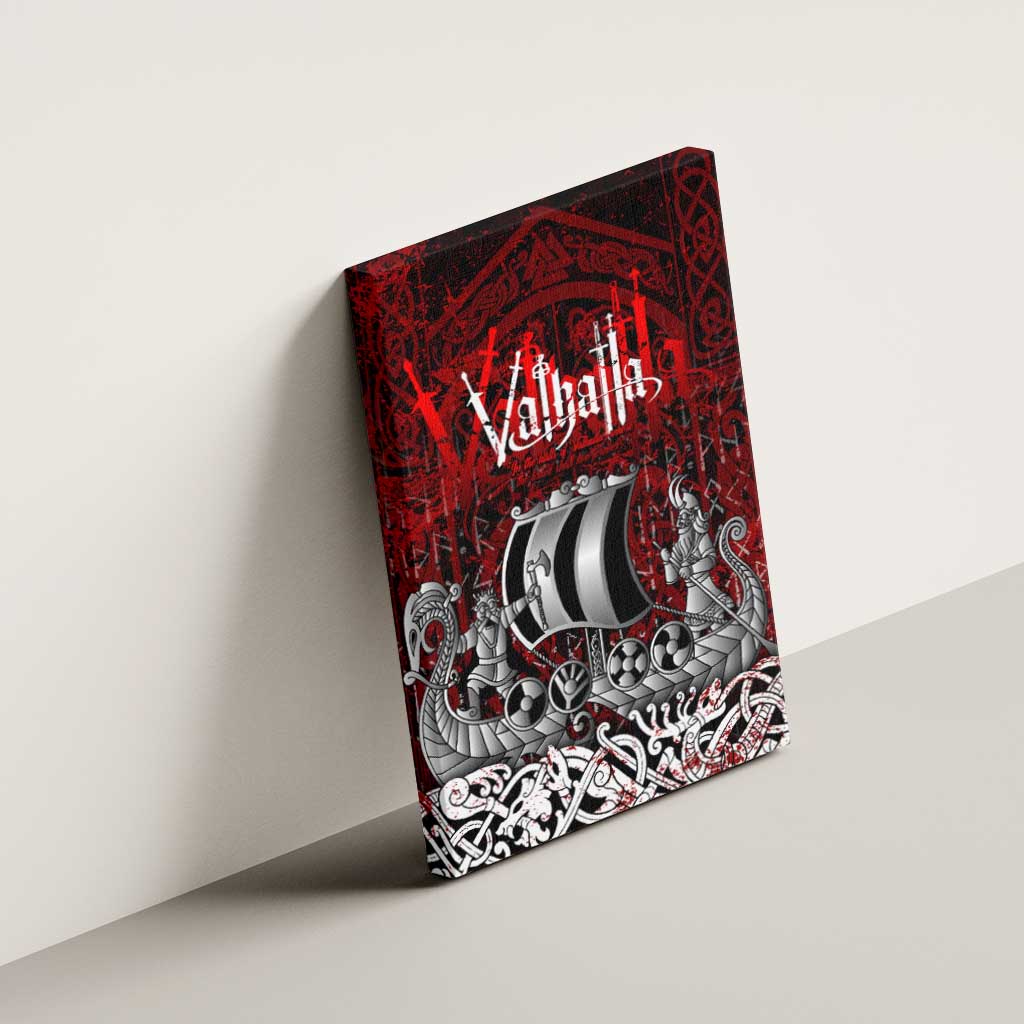 Blood Flows to Valhalla Canvas Wall Art Viking Longship Nordic Knotwork - Dark Mythology