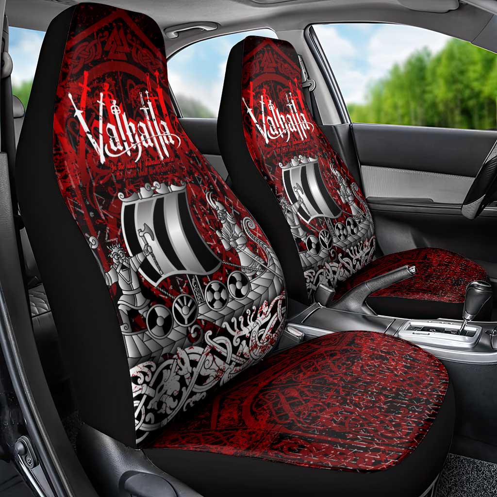 Blood Flows to Valhalla Car Seat Cover Viking Longship Nordic Knotwork - Dark Mythology