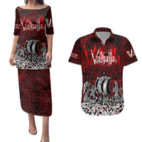 Blood Flows to Valhalla Couples Matching Puletasi and Hawaiian Shirt Viking Longship Nordic Knotwork - Dark Mythology