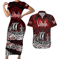 Blood Flows to Valhalla Couples Matching Short Sleeve Bodycon Dress and Hawaiian Shirt Viking Longship Nordic Knotwork - Dark Mythology