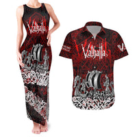 Blood Flows to Valhalla Couples Matching Tank Maxi Dress and Hawaiian Shirt Viking Longship Nordic Knotwork - Dark Mythology