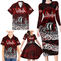 Blood Flows to Valhalla Family Matching Long Sleeve Bodycon Dress and Hawaiian Shirt Viking Longship Nordic Knotwork - Dark Mythology