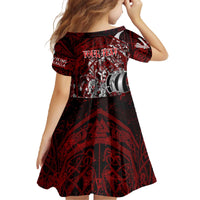 Blood Flows to Valhalla Family Matching Off The Shoulder Long Sleeve Dress and Hawaiian Shirt Viking Longship Nordic Knotwork - Dark Mythology