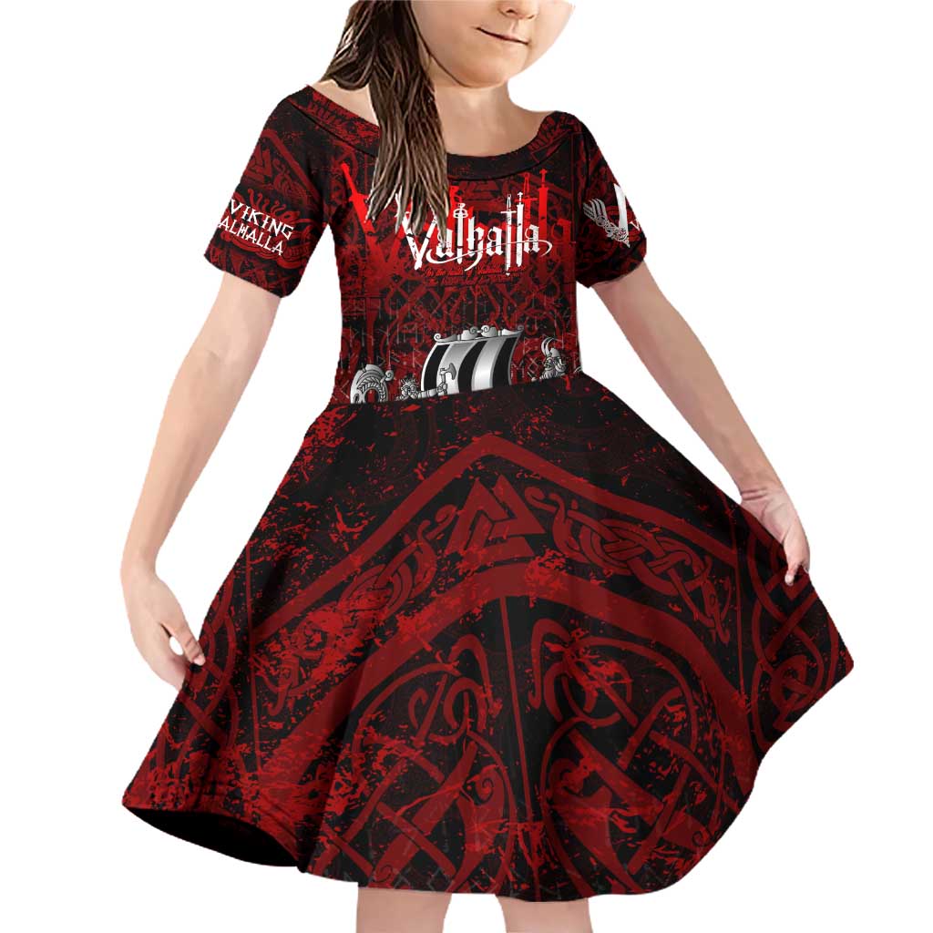 Blood Flows to Valhalla Family Matching Off Shoulder Short Dress and Hawaiian Shirt Viking Longship Nordic Knotwork - Dark Mythology