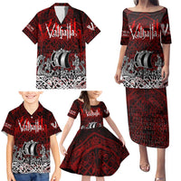 Blood Flows to Valhalla Family Matching Puletasi and Hawaiian Shirt Viking Longship Nordic Knotwork - Dark Mythology