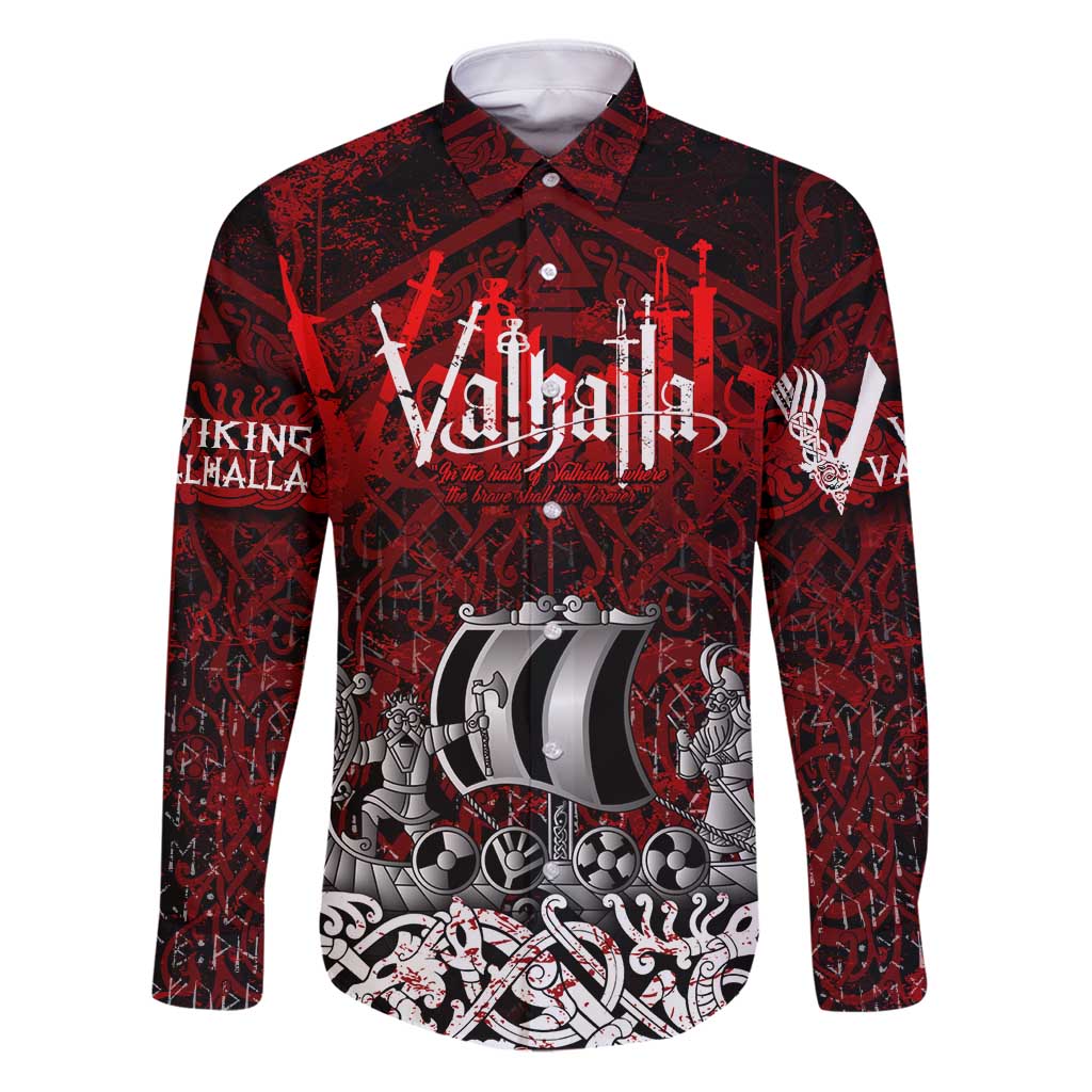 Blood Flows to Valhalla Family Matching Puletasi and Hawaiian Shirt Viking Longship Nordic Knotwork - Dark Mythology