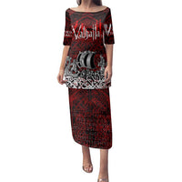 Blood Flows to Valhalla Family Matching Puletasi and Hawaiian Shirt Viking Longship Nordic Knotwork - Dark Mythology