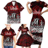 Blood Flows to Valhalla Family Matching Short Sleeve Bodycon Dress and Hawaiian Shirt Viking Longship Nordic Knotwork - Dark Mythology