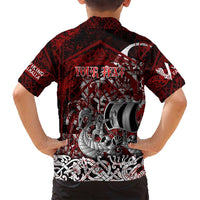 Blood Flows to Valhalla Family Matching Summer Maxi Dress and Hawaiian Shirt Viking Longship Nordic Knotwork - Dark Mythology