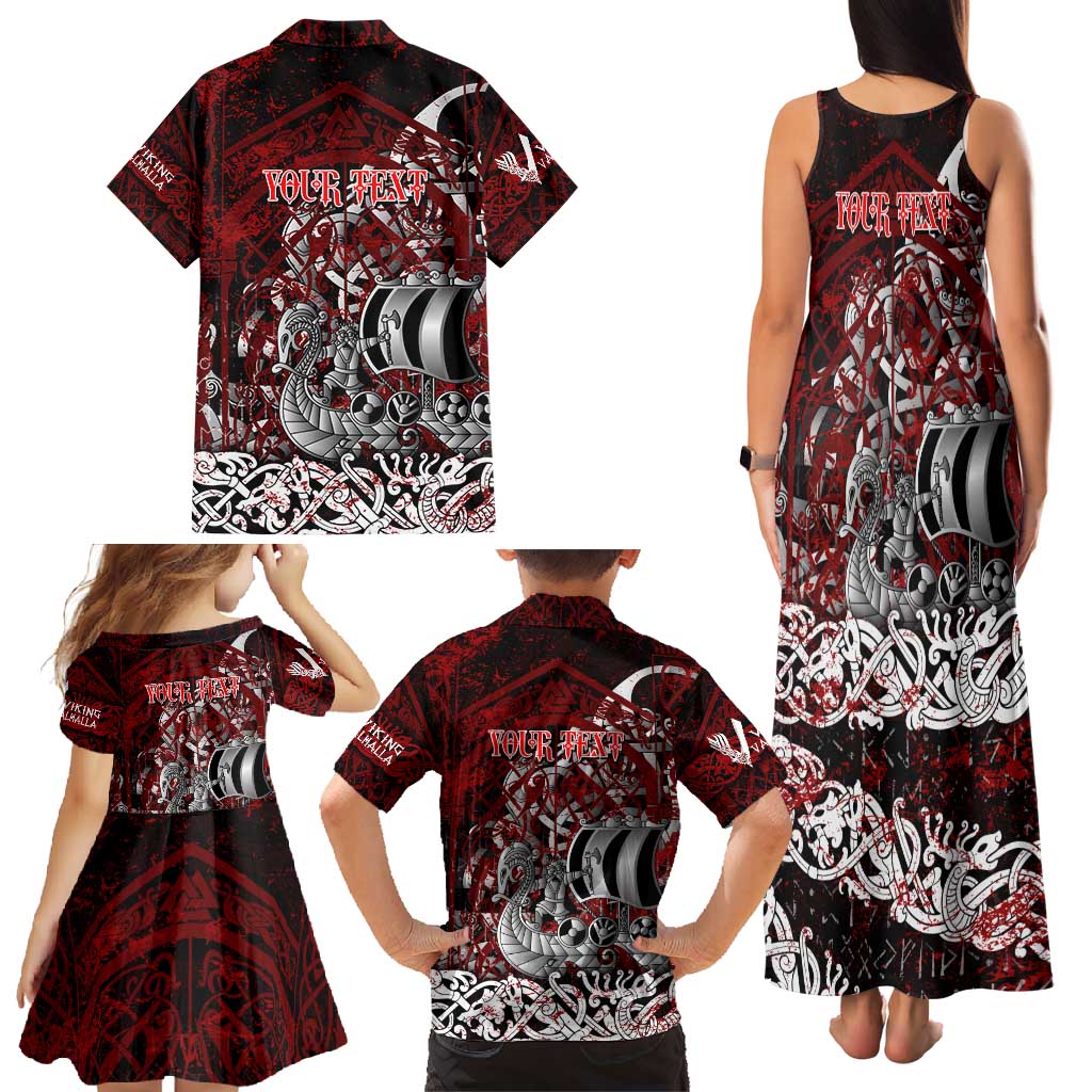Blood Flows to Valhalla Family Matching Tank Maxi Dress and Hawaiian Shirt Viking Longship Nordic Knotwork - Dark Mythology