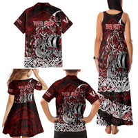 Blood Flows to Valhalla Family Matching Tank Maxi Dress and Hawaiian Shirt Viking Longship Nordic Knotwork - Dark Mythology
